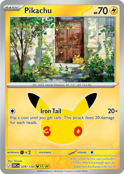 Pikachu 039/128 30th Celebration (30C) Pokémon card (Near Mint)