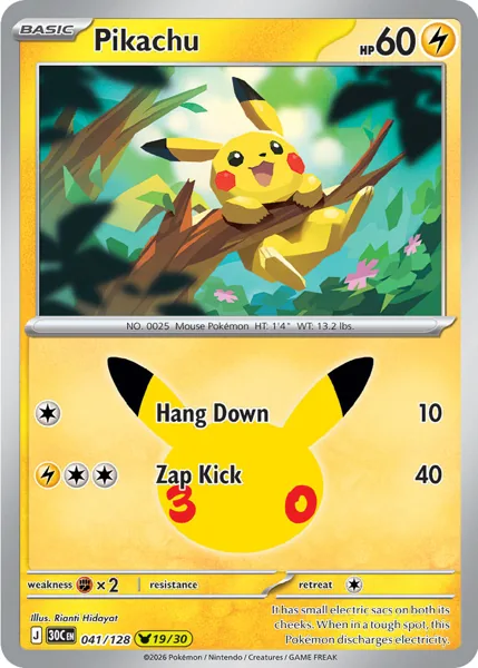 Pikachu 041/128 30th Celebration (30C) Pokémon card (Near Mint)