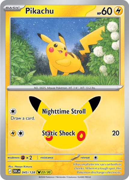 Pikachu 045/128 30th Celebration (30C) Pokémon card (Near Mint)