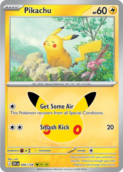 Pikachu 046/128 30th Celebration (30C) Pokémon card (Near Mint)