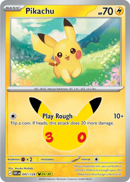 Pikachu 047/128 30th Celebration (30C) Pokémon card (Near Mint)