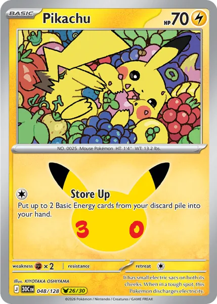 Pikachu 048/128 30th Celebration (30C) Pokémon card (Near Mint)