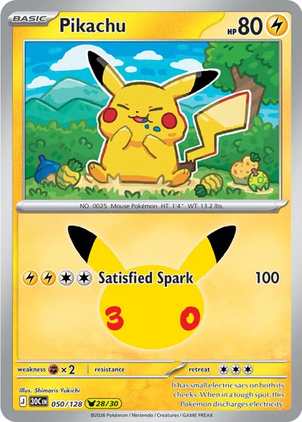 Pikachu 050/128 30th Celebration (30C) Pokémon card (Near Mint)
