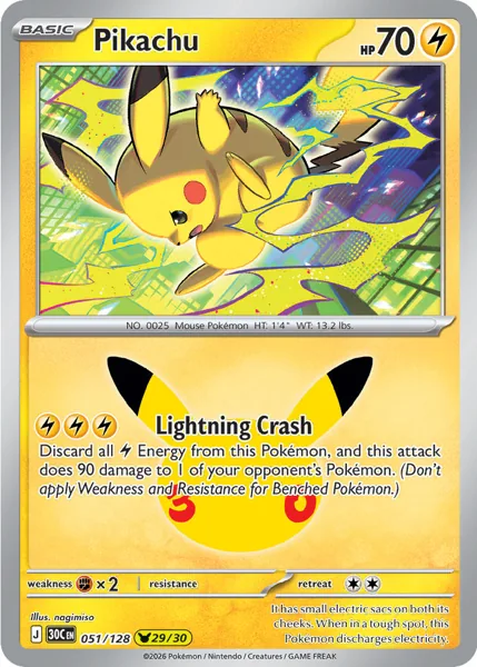 Pikachu 051/128 30th Celebration (30C) Pokémon card (Near Mint)