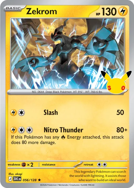 Zekrom 056/128 30th Celebration (30C) Pokémon card (Near Mint)