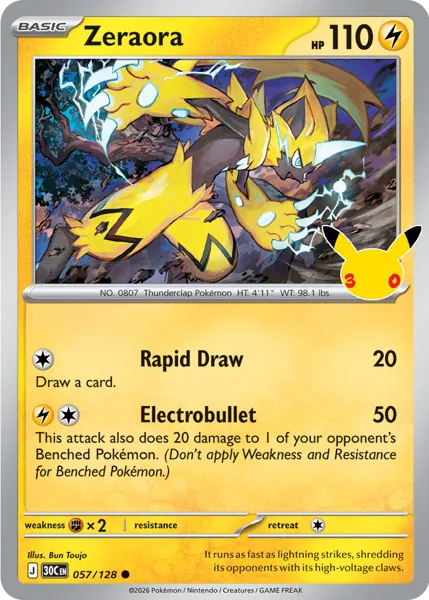 Zeraora 057/128 30th Celebration (30C) Pokémon card (Near Mint)