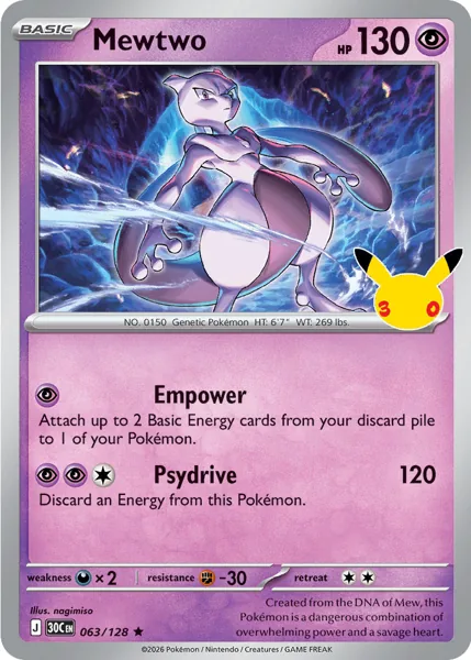 Mewtwo 063/128 30th Celebration (30C) Pokémon card (Near Mint)