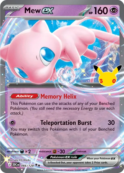 Mew ex 066/128 30th Celebration (30C) Pokémon card (Near Mint)