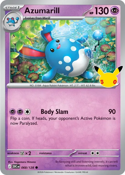 Azumarill 068/128 30th Celebration (30C) Pokémon card (Near Mint)