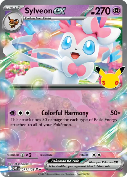 Sylveon ex 071/128 30th Celebration (30C) Pokémon card (Near Mint)
