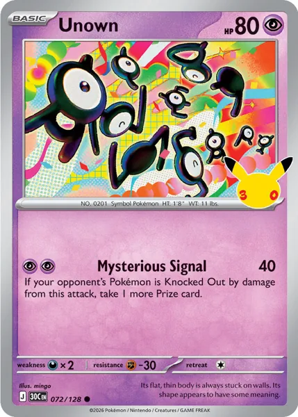 Unown 072/128 30th Celebration (30C) Pokémon card (Near Mint)