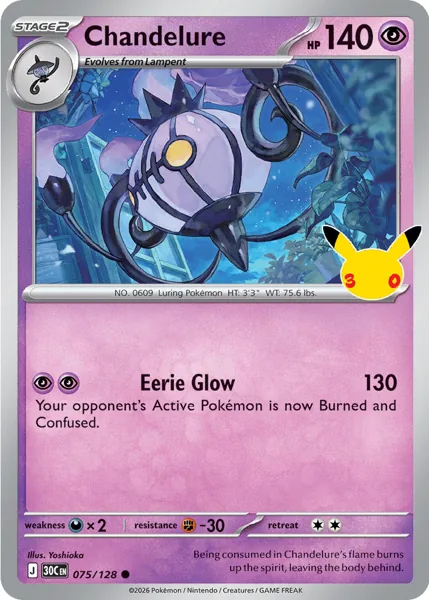 Chandelure 075/128 30th Celebration (30C) Pokémon card (Near Mint)