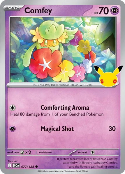 Comfey 077/128 30th Celebration (30C) Pokémon card (Near Mint)