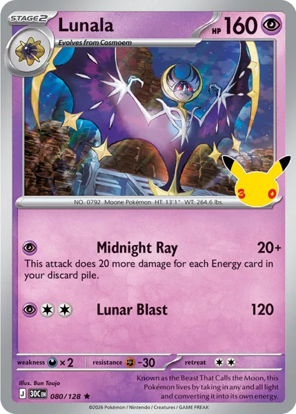 Lunala 080/128 30th Celebration (30C) Pokémon card (Near Mint)