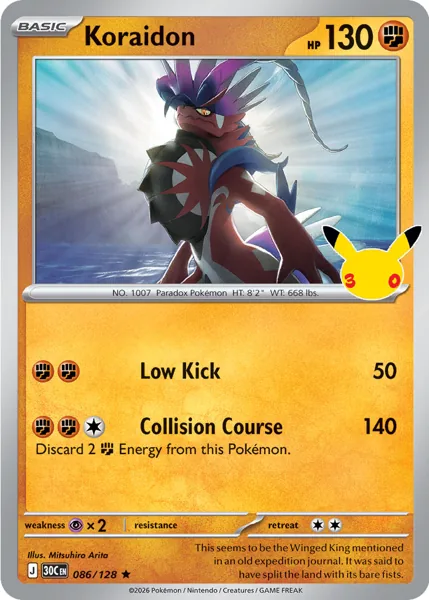 Koraidon 086/128 30th Celebration (30C) Pokémon card (Near Mint)