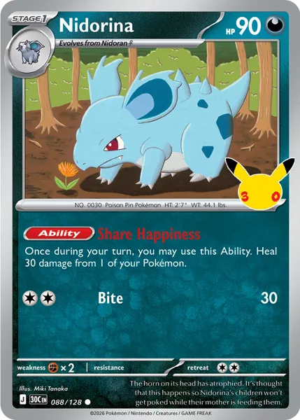 Nidorina 088/128 30th Celebration (30C) Pokémon card (Near Mint)