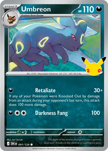 Umbreon 091/128 30th Celebration (30C) Pokémon card (Near Mint)