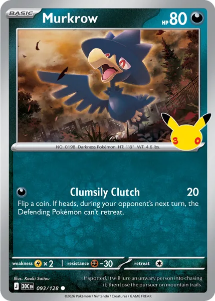 Murkrow 093/128 30th Celebration (30C) Pokémon card (Near Mint)