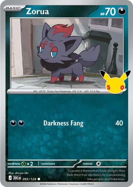 Zorua 095/128 30th Celebration (30C) Pokémon card (Near Mint)