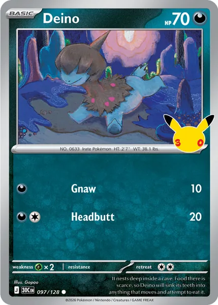 Deino 097/128 30th Celebration (30C) Pokémon card (Near Mint)