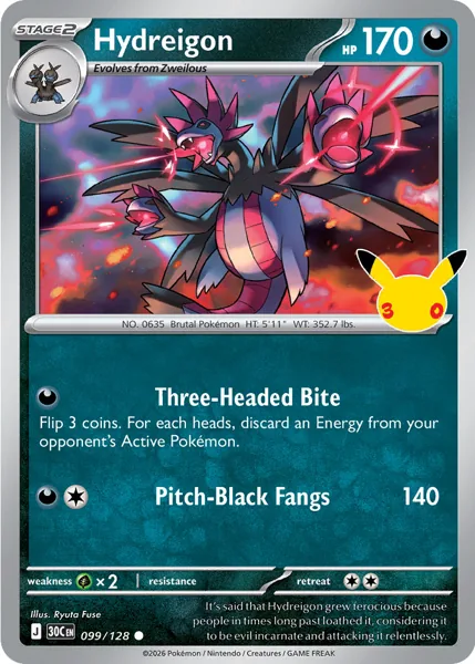 Hydreigon 099/128 30th Celebration (30C) Pokémon card (Near Mint)