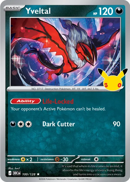 Yveltal 100/128 30th Celebration (30C) Pokémon card (Near Mint)