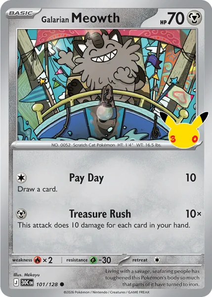 Galarian Meowth 101/128 30th Celebration (30C) Pokémon card (Near Mint)