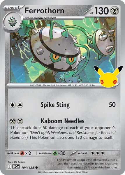 Ferrothorn 104/128 30th Celebration (30C) Pokémon card (Near Mint)