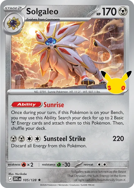 Solgaleo 105/128 30th Celebration (30C) Pokémon card (Near Mint)