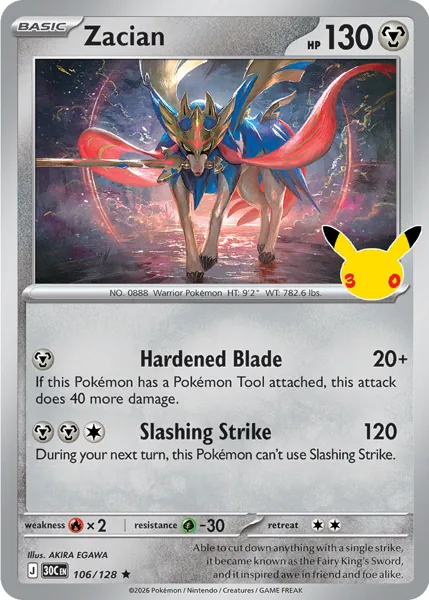 Zacian 106/128 30th Celebration (30C) Pokémon card (Near Mint)