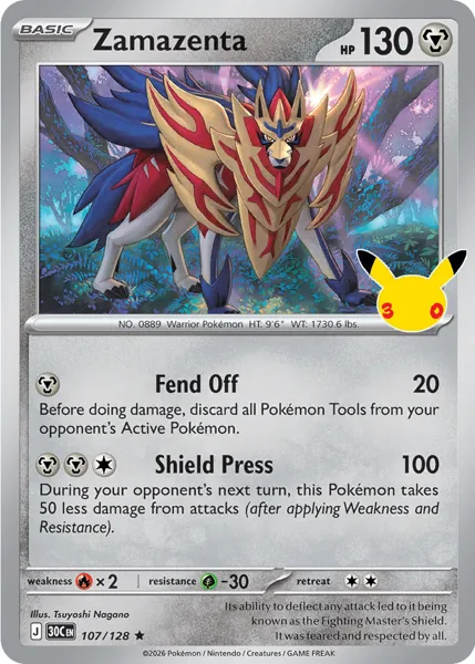 Zamazenta 107/128 30th Celebration (30C) Pokémon card (Near Mint)