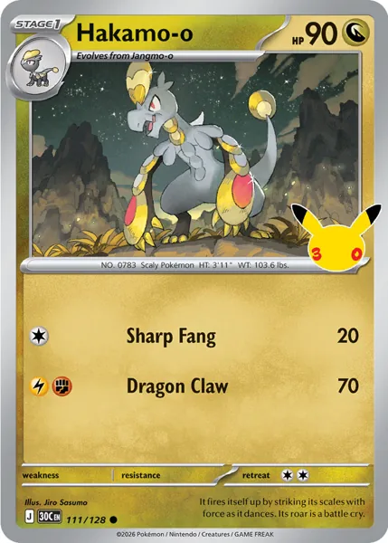 Hakamo-o 111/128 30th Celebration (30C) Pokémon card (Near Mint)