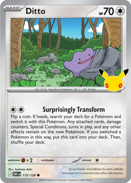 Ditto 115/128 30th Celebration (30C) Pokémon card (Near Mint)
