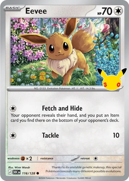 Eevee 116/128 30th Celebration (30C) Pokémon card (Near Mint)