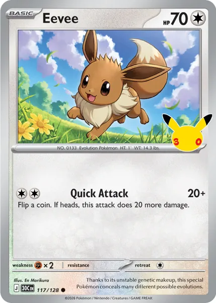 Eevee 117/128 30th Celebration (30C) Pokémon card (Near Mint)
