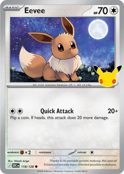 Eevee 118/128 30th Celebration (30C) Pokémon card (Near Mint)