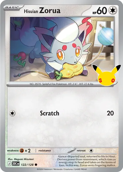 Hisuian Zorua 122/128 30th Celebration (30C) Pokémon card (Near Mint)
