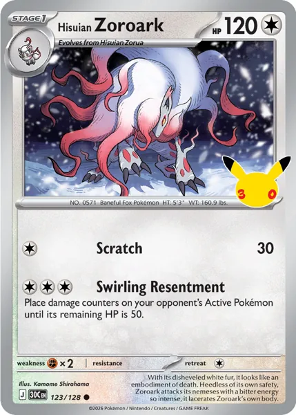 Hisuian Zoroark 123/128 30th Celebration (30C) Pokémon card (Near Mint)