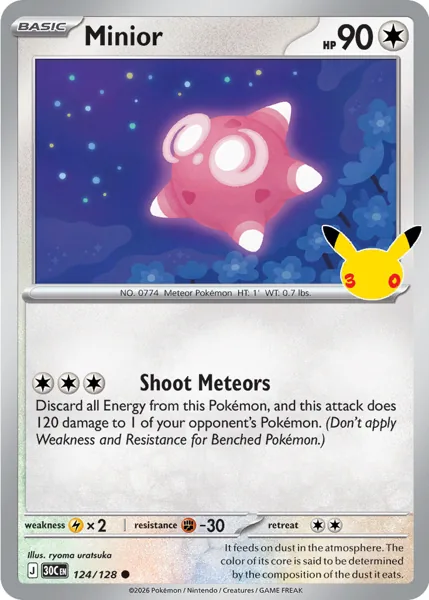 Minior 124/128 30th Celebration (30C) Pokémon card (Near Mint)