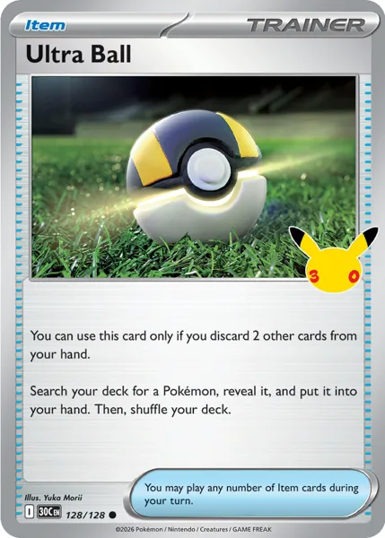 Ultra Ball 128/128 30th Celebration (30C) Pokémon card (Near Mint)