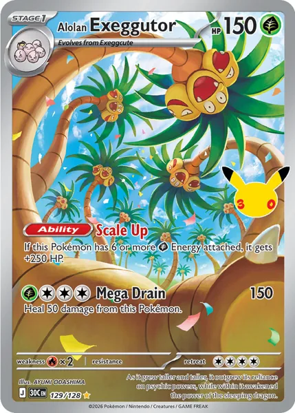 Alolan Exeggutor 129/128 30th Celebration (30C) Pokémon card (Near Mint)