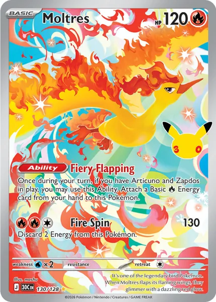 Moltres 130/128 30th Celebration (30C) Pokémon card (Near Mint)