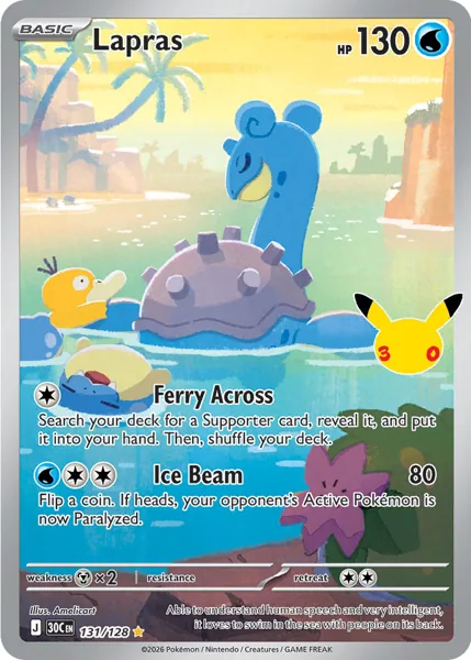 Lapras 131/128 30th Celebration (30C) Pokémon card (Near Mint)