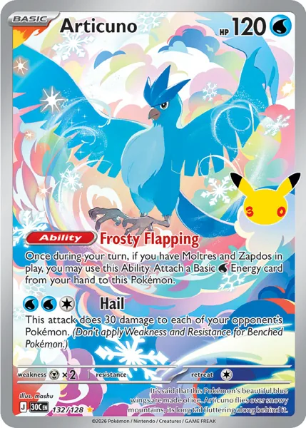 Articuno 132/128 30th Celebration (30C) Pokémon card (Near Mint)