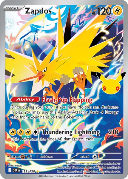 Zapdos 133/128 30th Celebration (30C) Pokémon card (Near Mint)