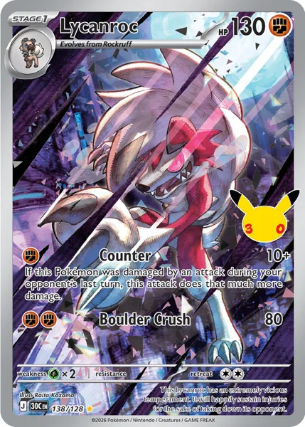 Lycanroc 138/128 30th Celebration (30C) Pokémon card (Near Mint)