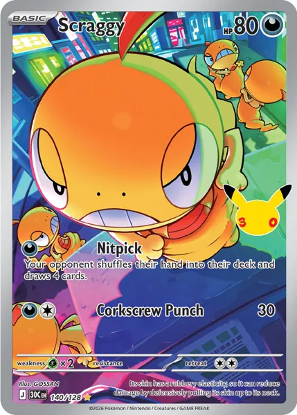 Scraggy 140/128 30th Celebration (30C) Pokémon card (Near Mint)