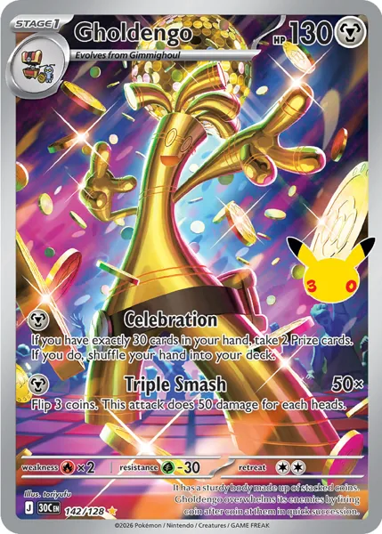 Gholdengo 142/128 30th Celebration (30C) Pokémon card (Near Mint)