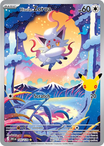 Hisuian Zorua 145/128 30th Celebration (30C) Pokémon card (Near Mint)