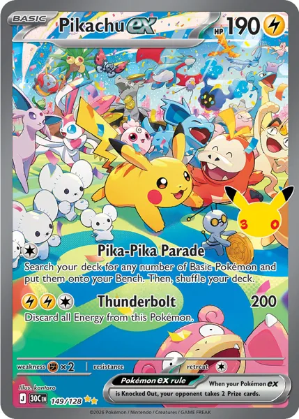 Pikachu ex 149/128 30th Celebration (30C) Pokémon card (Near Mint)